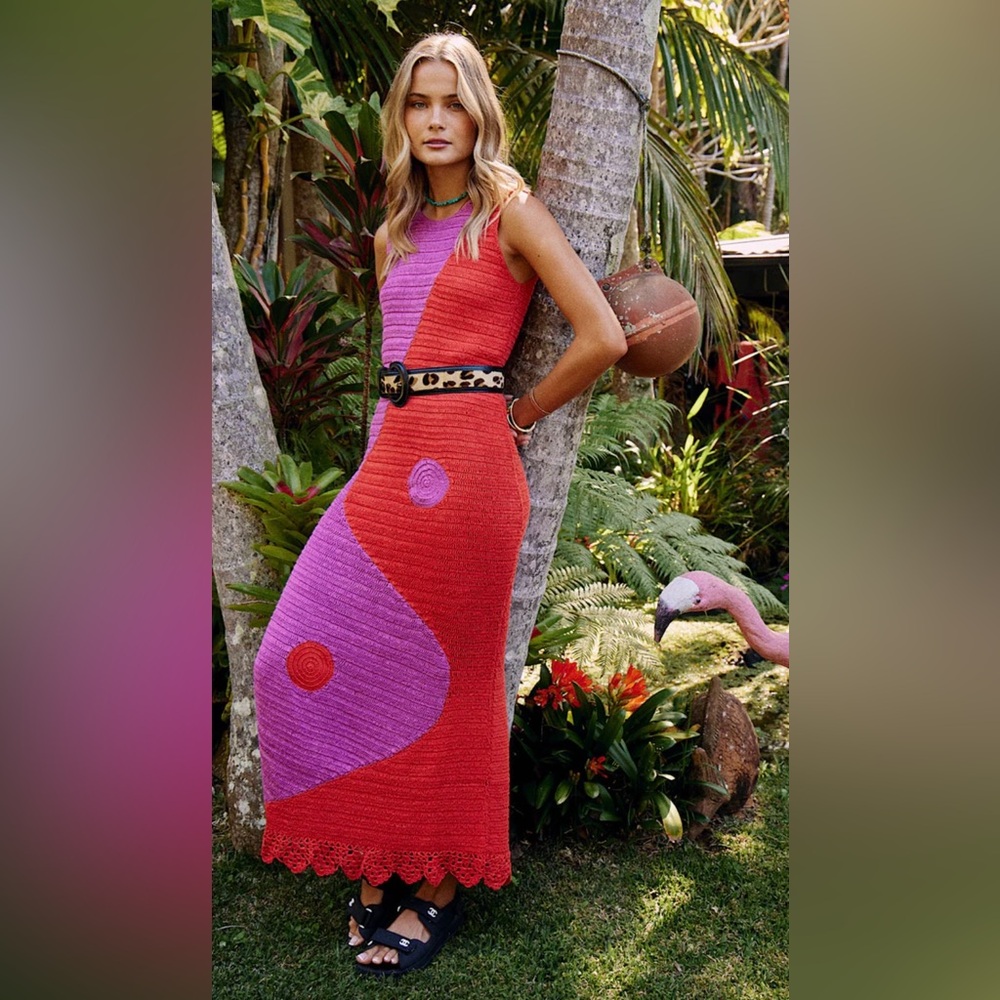 Chasing Unicorns Black Summer Hand Crochet Maxi Dress NWT M
